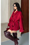 Women's Oversized Buttons Belted Double-Breasted Collar Cashmere Burgundy - 3