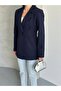 Women's Navy Blue Button Detailed Blazer Jacket - 2