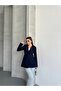 Women's Navy Blue Button Detailed Blazer Jacket - 5
