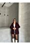 Women's Burgundy Button Detailed Blazer Jacket - 5