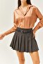 Lined Belt Included Checkered Pleated Shorts Mini Skirt - 2