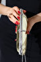 Women's Gold Snakeskin Croco Pattern Metallic Chain Strap Evening Dress Clutch Bag - 8