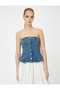Strapless Buttoned Denim Top - 3