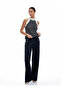 Sleeveless Color Contrast Halter Neck Crochet Blouse - 2
