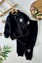 My Little One's Winter Kangaroo Pocket Girl's Suit with Heart Embroidery Detail - Black