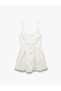 Cotton A-Line Mini Dress with Slim Straps and Front Tie Detail - 3