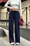 Women's Navy Blue Ribbed Detailed Soft Modal Textured Straight Cut Trousers