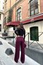 Women's Burgundy Ribbed Detailed Soft Modal Textured Straight Cut Trousers - 7