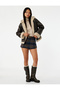 Hooded Faux Fur Inside Faux Leather Jacket with Zipper Pockets - 2