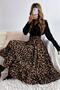 Double-Breasted Collar Leopard Print Long Single Jersey Dress - Black
