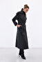 Wide Collar Long Coat - Anthracite - 5