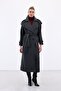 Wide Collar Long Coat - Anthracite