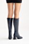 Paradis Navy Blue Leather Women's Thick Heeled Boots - 3