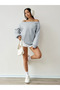 Oversized Women's Gray Kangaroo Pocket Madonna Collar Sweatshirt - 5