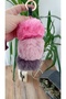 Three Color Plush Fluffy Keychain – Fuchsia Pink Gray |   Soft Fur Bag Ornament & Keychain