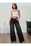 Women's Black Regular Waist Wide Leg Denim Pants - 5