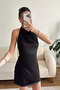 Black Backless Low Neck Tie Dress - 6
