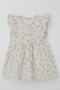 Girl's Dress with Floral Pattern and Front Button Detail, Ages 2-6, Ecru - 4