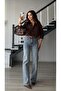 Light Blue Belted Stretch Fabric Straight Jean - 3