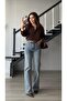 Light Blue Belted Stretch Fabric Straight Jean