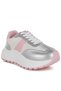 Women Print Embroidery Detail Metallic Sneakers in Silver and Pink