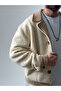 Men's Cashmere Detailed Ecru Plush Cardigan Coc2585 - 4