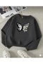 Women/Girls Zero Neck Butterfly Daisy Print Sweatshirt Oversized Cut