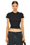 Women's Black Crew Neck Short Sleeve Stretchy Sandy Fabric Basic Crop Blouse T-Shirt
