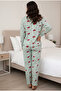 Green Red Heart Pattern Soft Touch Winter Corded Fabric Cotton Knitted Pajamas Suit 7977 - 3