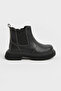 Children's Unisex Black Leather Thick Serrated Thermo Sole Zippered Elastic Chelsea Boots