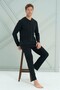 Men's Combed Cotton Long Sleeve Pajama Set 2207 Black02 - 2