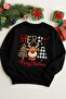 Women's Black Deer Christmas Printed Crew Neck Oversized Sweatshirt