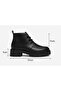 Women's Flat Black Elastic Lace-Up Casual Boots - 8