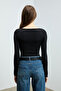 Luz Women's Ballerina Collar Half Placket Fitted Black Bodysuit with Slim Fit Snaps - 6