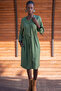 Women's Viscose Trimmed V-Neck Fully Buttoned Long Double Sleeve Belted Dress, 405100 - 3