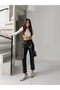 Women's Black Waist Drawstring Belt Elastic Leather Pants - 4