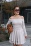 With Bouquet Women's Thin Scuba Fabric Skirt Double Layer Madonna Collar Long Sleeve Mini Dress