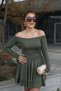 With Bouquet Women's Thin Scuba Fabric Skirt Double Layer Madonna Collar Long Sleeve Mini Dress - 3