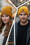 Unisex Men's Women's Winter Soft Mustard Wool Beret with Leather Label Detail - 2