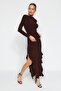 Brown Ruffled Hem Boat Neck Maxi Stretchy Knit Dress TWOAW24EL00616 - 2