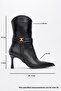 Berton Black Leather Zippered Pointed Toe Women's Heeled Boots - 4