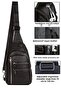Leather Crossbody Bag Chest Bag Multi-Compartment Single Arm Shoulder Bag Bodybag with Headphone Outlet - 4
