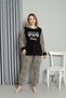 Women's Black Leopard Winter Wellsoft Fabric Fleece Pajamas Set - 5