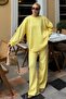 Yellow Crew Neck Oversize Sweater-Pants Knit Women's Bottom-Top Set