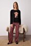 Black 100% Cotton Teddy Bear Plaid Knitted Pajama Set Thmaw25Pt00088