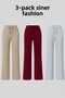 Women's 3-Pack Ribbed Wide-Leg Relaxed Everyday Trousers
