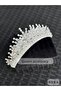 Nyra Diamond White Crystal Stone Luxury Design Engagement Bridal Tiara Metal Crown High-Topped Authentic Motif - 2