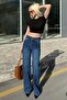 Navy Blue High Waist Stretch Fabric Stone Women's Jean Pants Mg2271