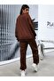 Women's Brown Los Angeles Printed Oversize Crew Neck Suit - 4