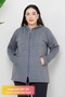 Women's Large Size Hooded Zippered Model 2 Pockets Long Gray Sports & Casual Sweatshirt Black